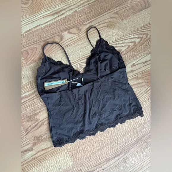 SKIMS Fits Everybody Lace Cropped Tank Bralette XL NWT Cocoa Brown Camisole Top - Picture 5 of 5